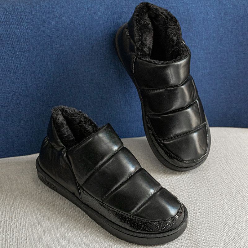 Mannen Pu Leer Verhoogde Zolen Antislip Slijtvast Dikker Pluche Warm Thuis Casual Katoenen Slippers