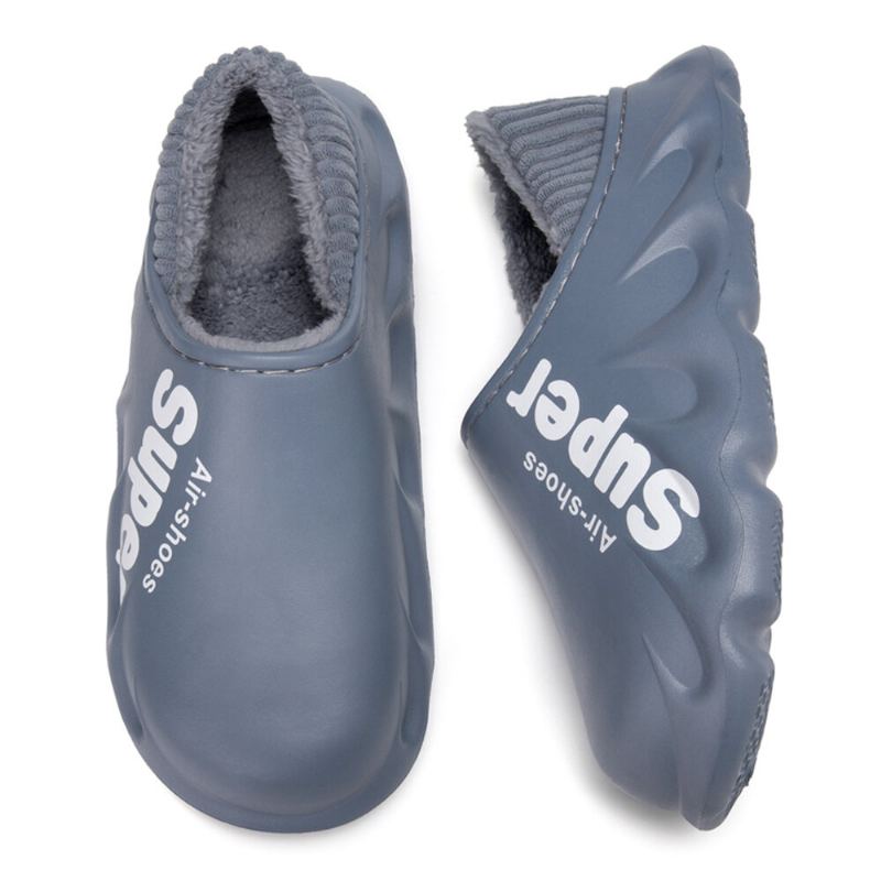 Mannen Pu Leer Waterdicht Antislip Elastische Schoen Mond Ontwerp Zachte Warme Thuis Katoenen Slippers