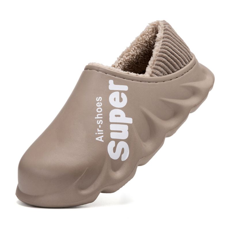 Mannen Pu Leer Waterdicht Antislip Elastische Schoen Mond Ontwerp Zachte Warme Thuis Katoenen Slippers