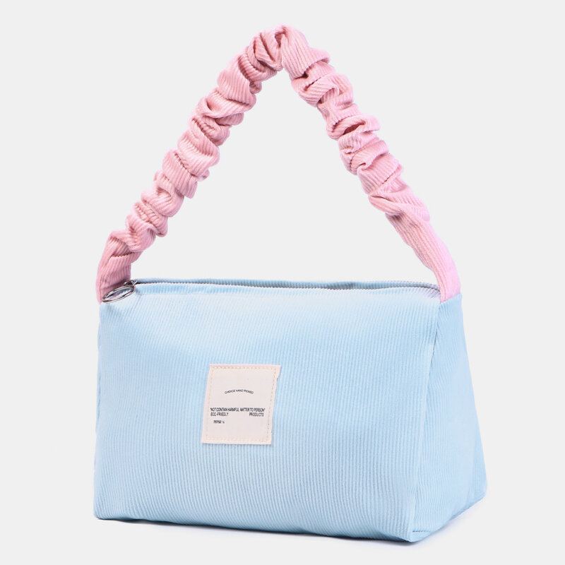 Vrouwen Snoep Kleur Corduroy Brief Patch Onderarm Tas Grote Capaciteit Zachte Rits Tote Handtas Schoudertas
