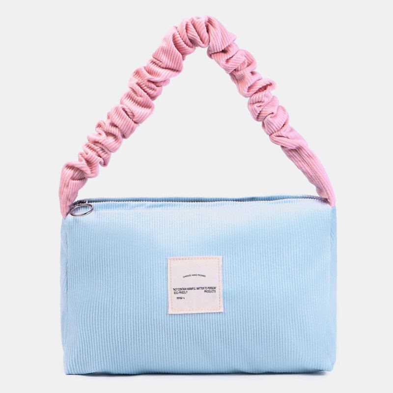 Vrouwen Snoep Kleur Corduroy Brief Patch Onderarm Tas Grote Capaciteit Zachte Rits Tote Handtas Schoudertas