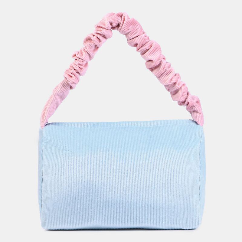 Vrouwen Snoep Kleur Corduroy Brief Patch Onderarm Tas Grote Capaciteit Zachte Rits Tote Handtas Schoudertas