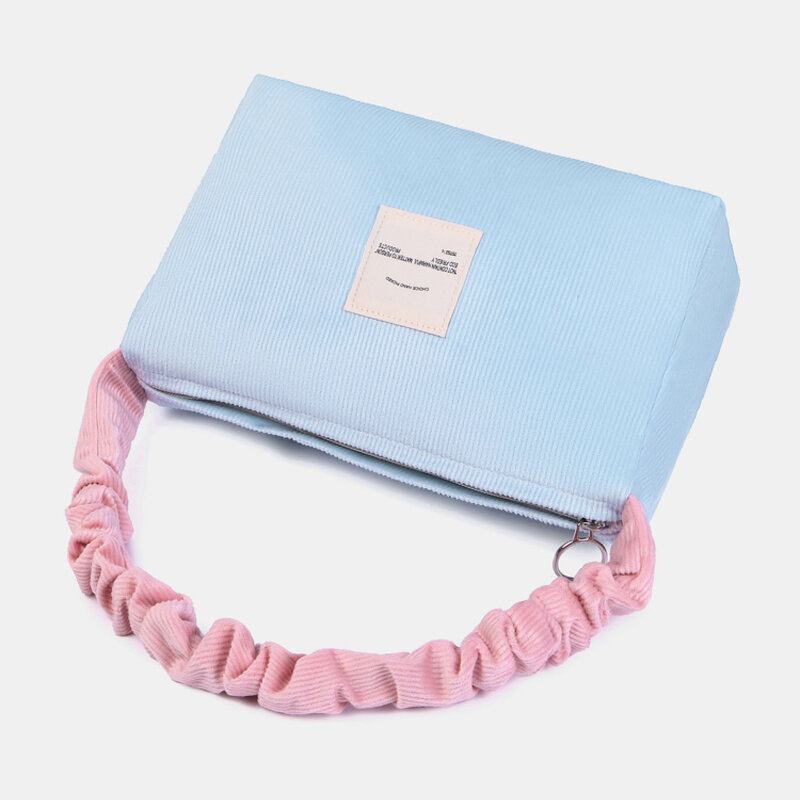 Vrouwen Snoep Kleur Corduroy Brief Patch Onderarm Tas Grote Capaciteit Zachte Rits Tote Handtas Schoudertas
