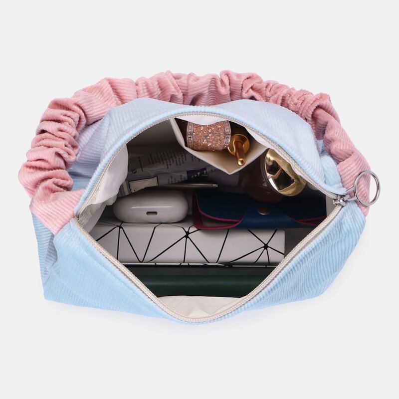 Vrouwen Snoep Kleur Corduroy Brief Patch Onderarm Tas Grote Capaciteit Zachte Rits Tote Handtas Schoudertas