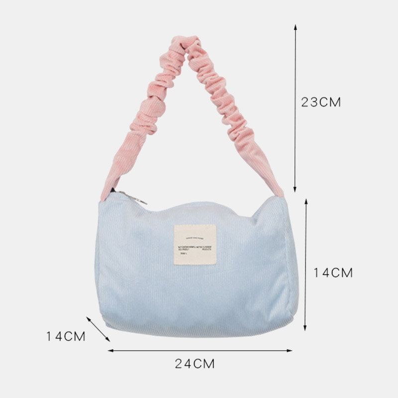 Vrouwen Snoep Kleur Corduroy Brief Patch Onderarm Tas Grote Capaciteit Zachte Rits Tote Handtas Schoudertas