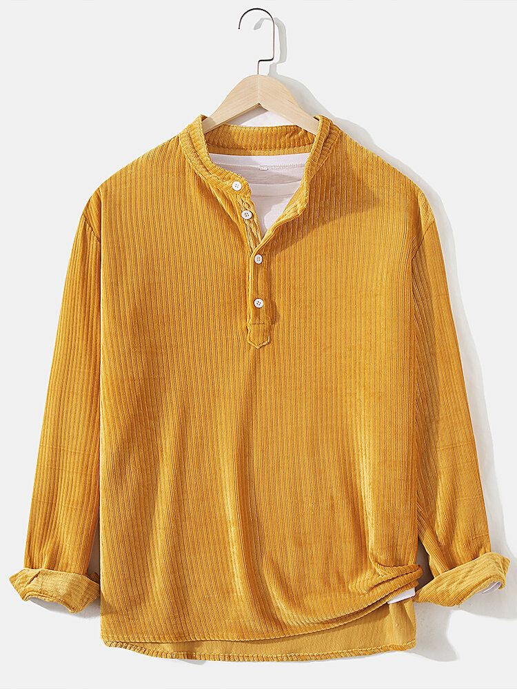 Corduroy Half Open Button Heren Henley Shirts