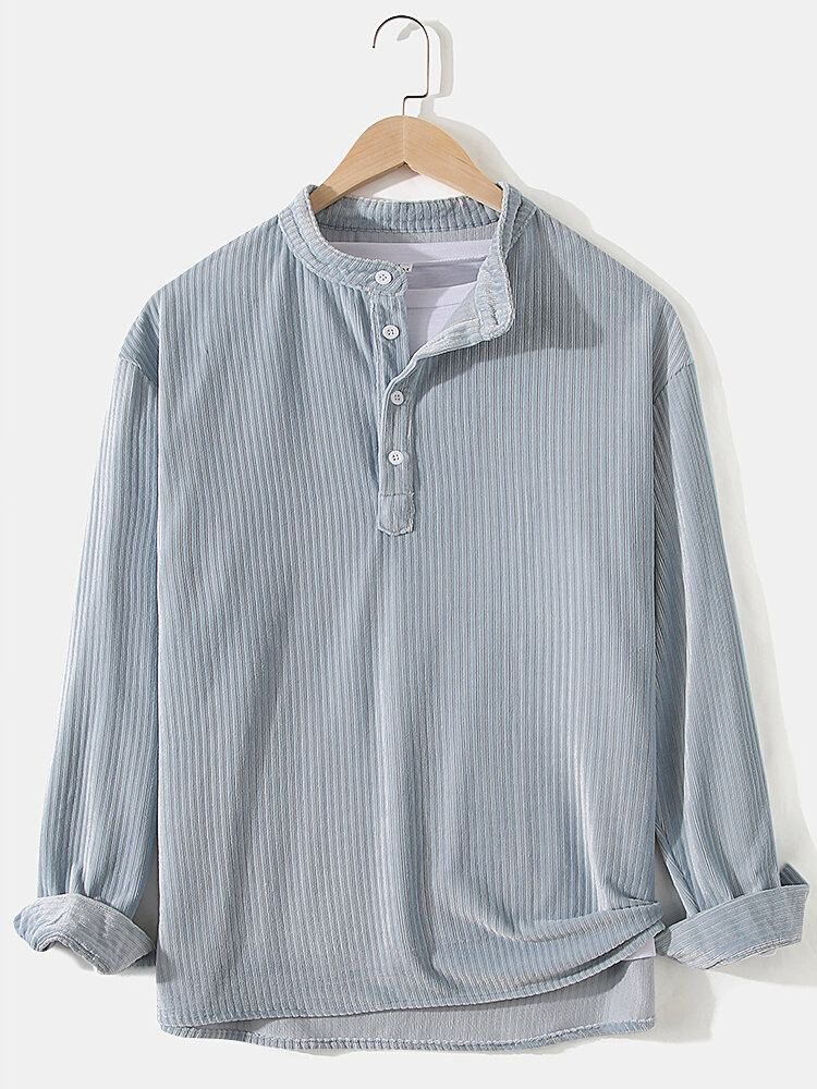 Corduroy Half Open Button Heren Henley Shirts