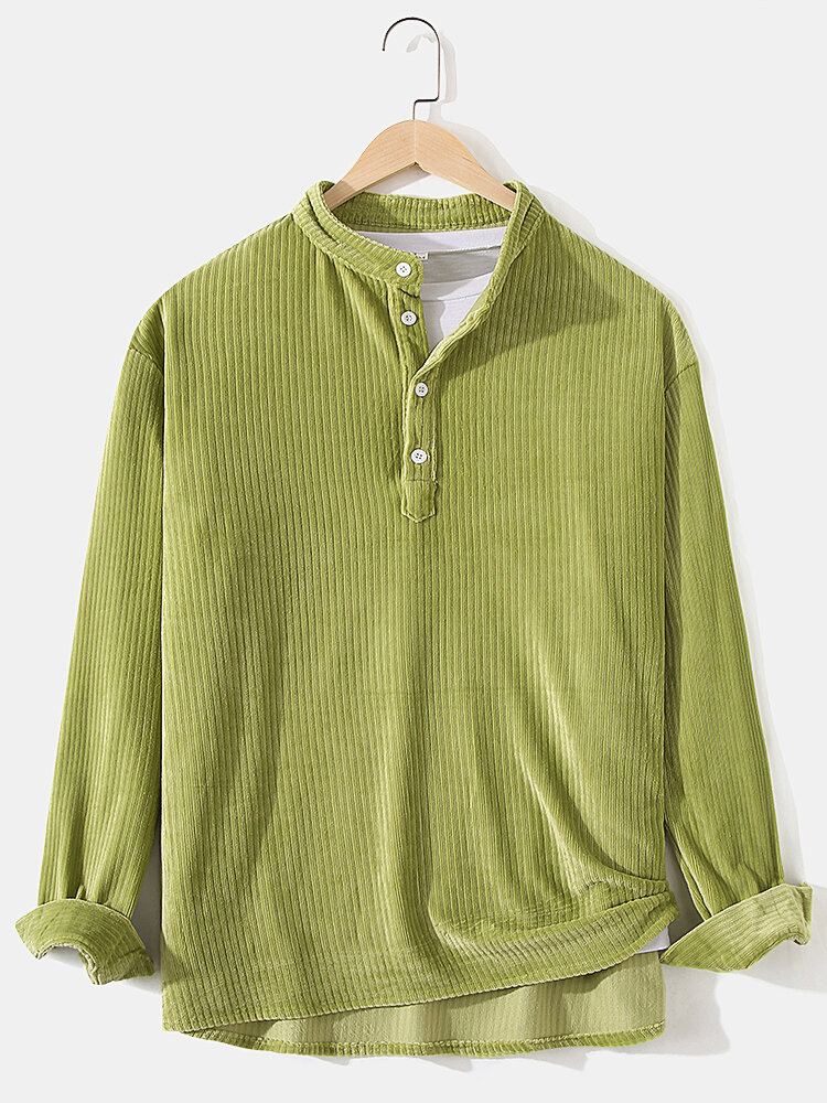 Corduroy Half Open Button Heren Henley Shirts