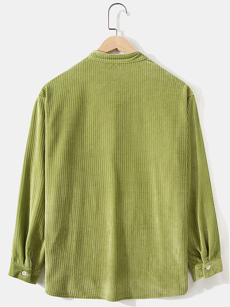 Corduroy Half Open Button Heren Henley Shirts