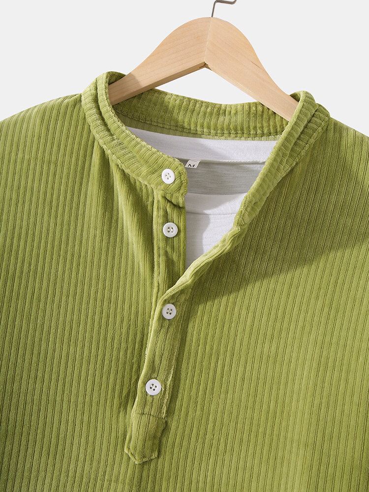 Corduroy Half Open Button Heren Henley Shirts