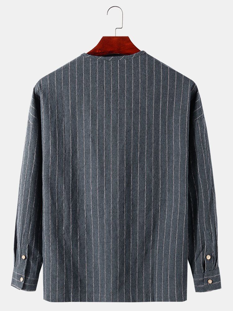 Heren Streep Half Open Kraag Dubbele Zak Casual Henley Shirts