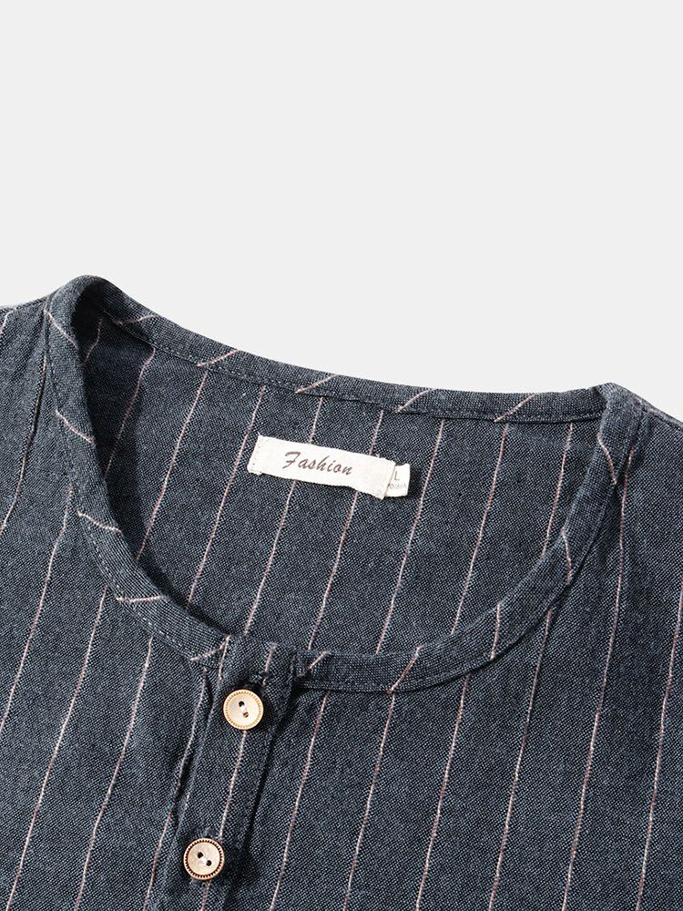 Heren Streep Half Open Kraag Dubbele Zak Casual Henley Shirts