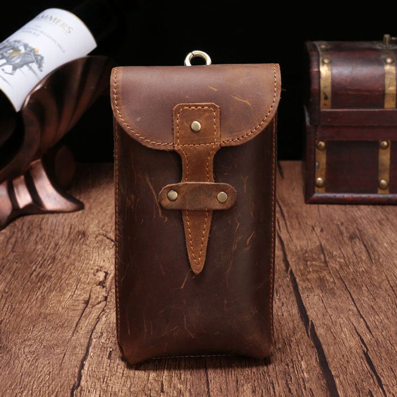 Mannen Echt Leer Waterdicht Vintage Casual 5.8 Inch Telefoon Tas Koeienhuid Heuptas Met Haak!