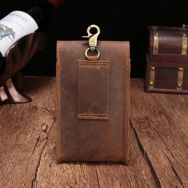 Mannen Echt Leer Waterdicht Vintage Casual 5.8 Inch Telefoon Tas Koeienhuid Heuptas Met Haak!