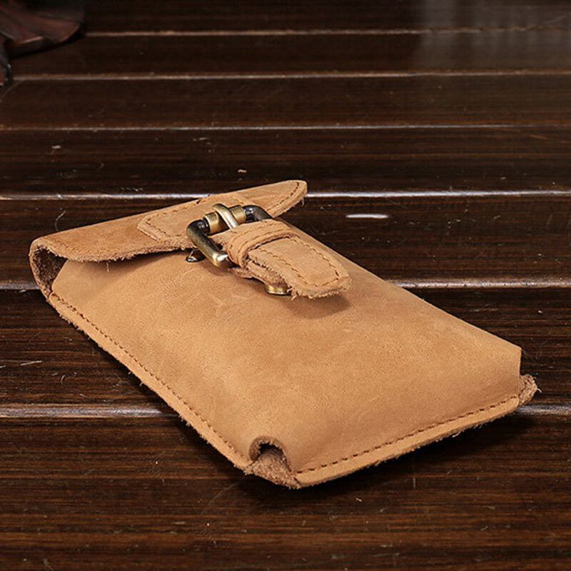Mannen Echt Leer Waterdicht Vintage Casual 5.8 Inch Telefoon Tas Koeienhuid Heuptas Met Haak!