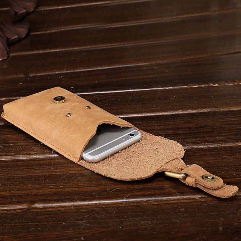 Mannen Echt Leer Waterdicht Vintage Casual 5.8 Inch Telefoon Tas Koeienhuid Heuptas Met Haak!