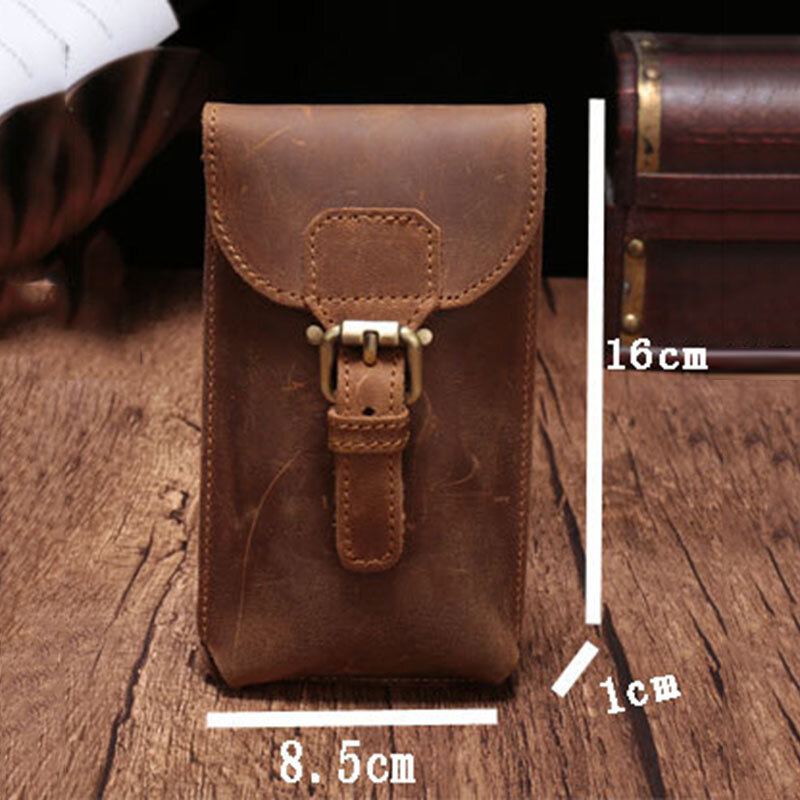 Mannen Echt Leer Waterdicht Vintage Casual 5.8 Inch Telefoon Tas Koeienhuid Heuptas Met Haak!