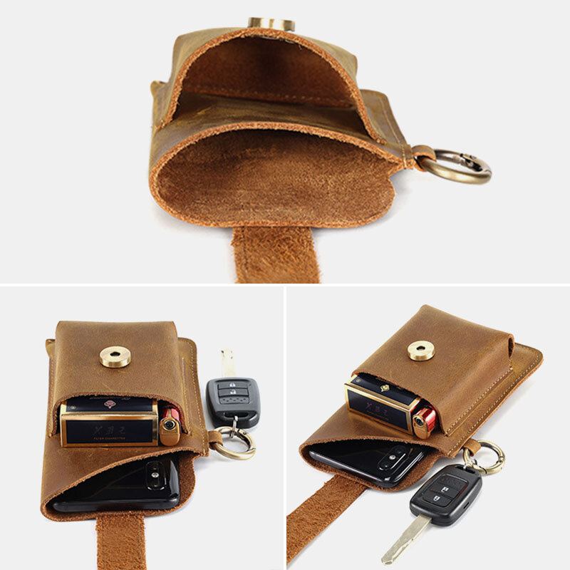 Mannen Eerste Laag Koeienhuid Slijtvaste Sluiting Heuptas Retro 6.5 Inch Telefoon Tas Heuptas
