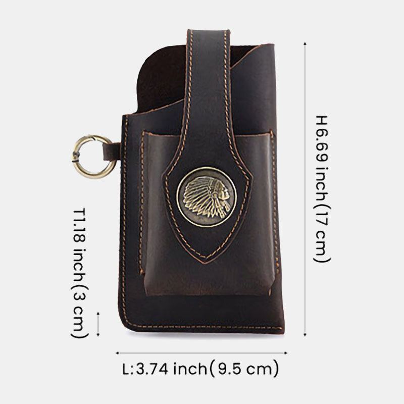 Mannen Eerste Laag Koeienhuid Slijtvaste Sluiting Heuptas Retro 6.5 Inch Telefoon Tas Heuptas