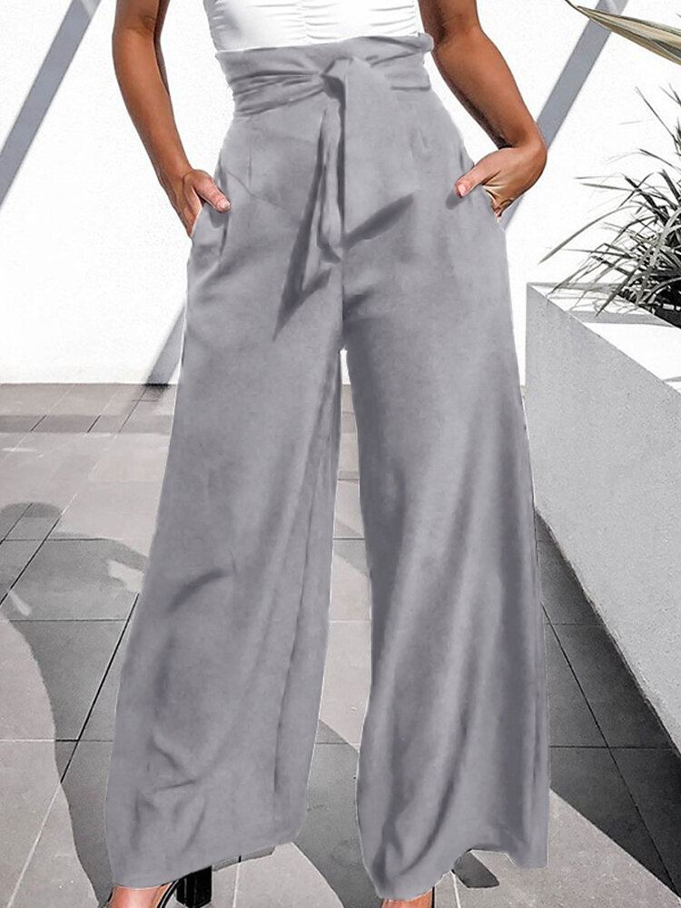 100% Polyester Effen Geplooide Zijzakken Broek Voor Dames
