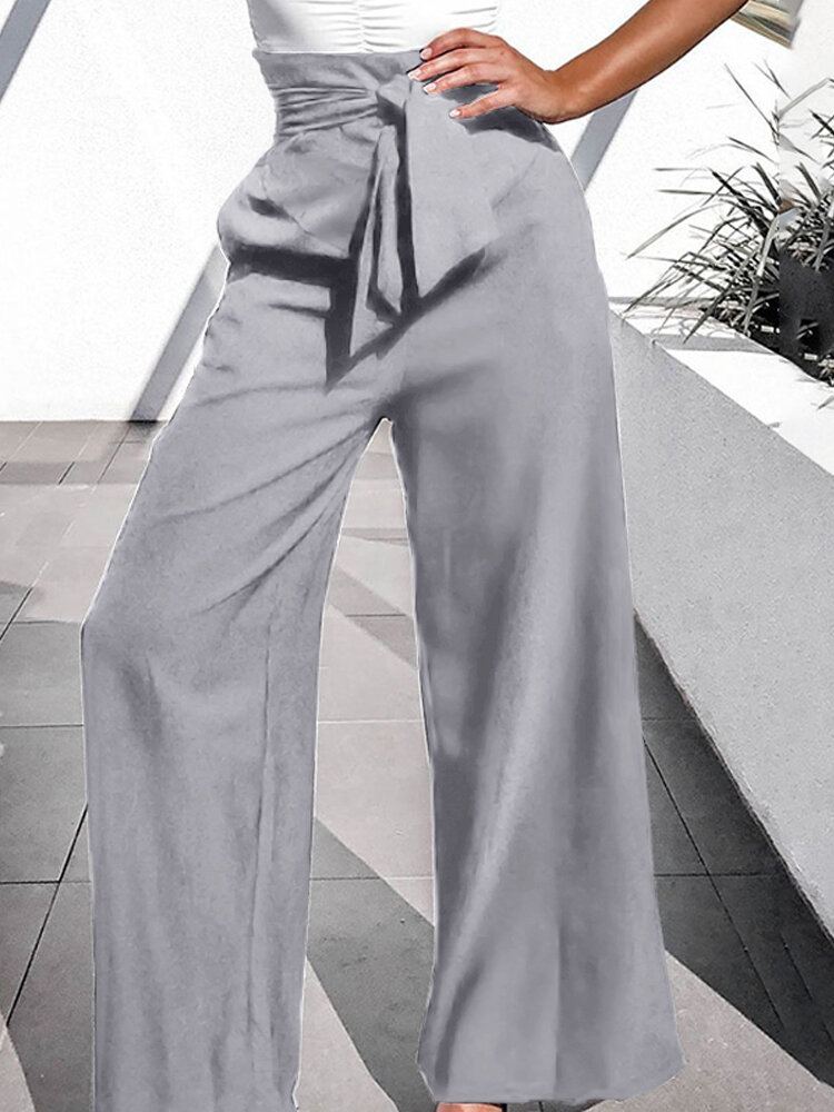 100% Polyester Effen Geplooide Zijzakken Broek Voor Dames