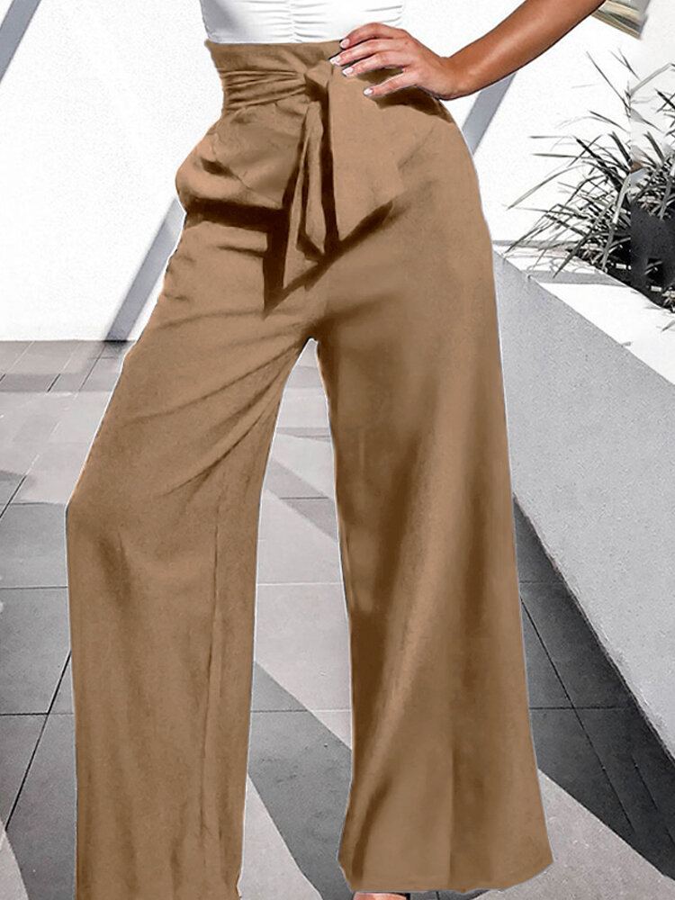 100% Polyester Effen Geplooide Zijzakken Broek Voor Dames