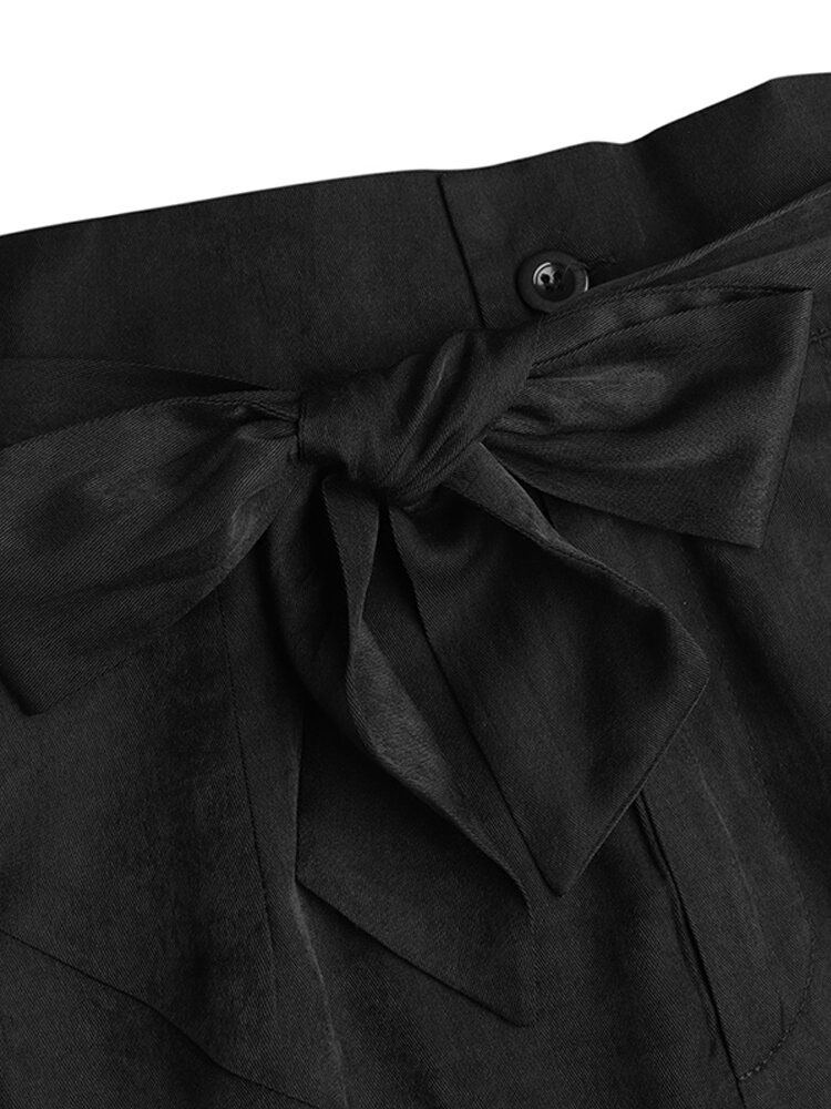 100% Polyester Effen Geplooide Zijzakken Broek Voor Dames