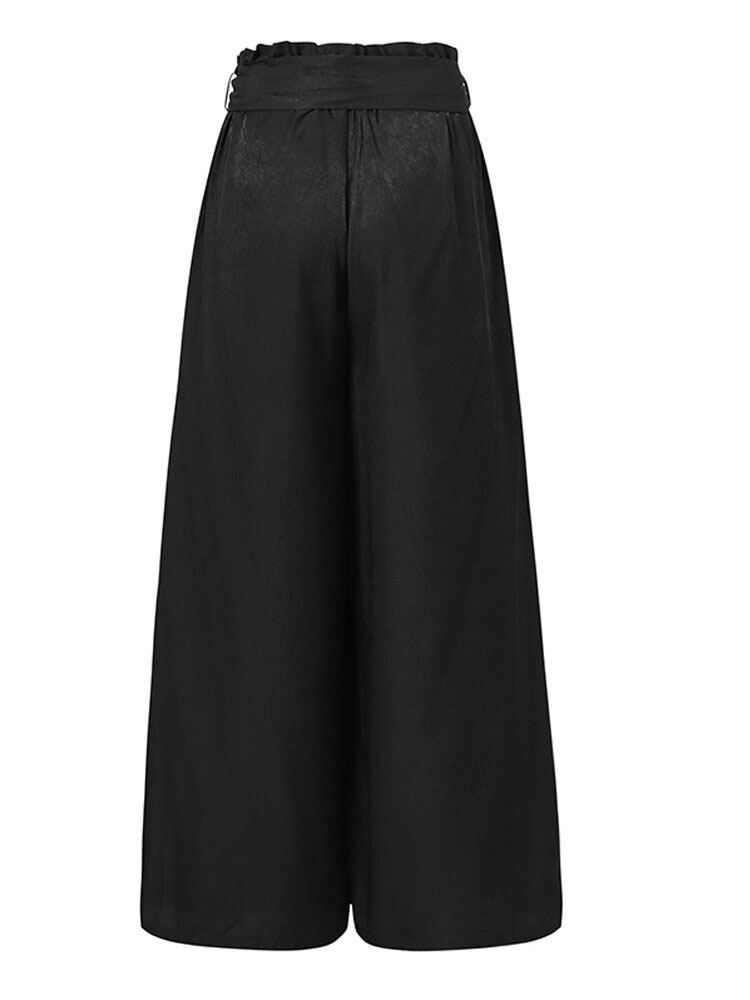 100% Polyester Effen Geplooide Zijzakken Broek Voor Dames