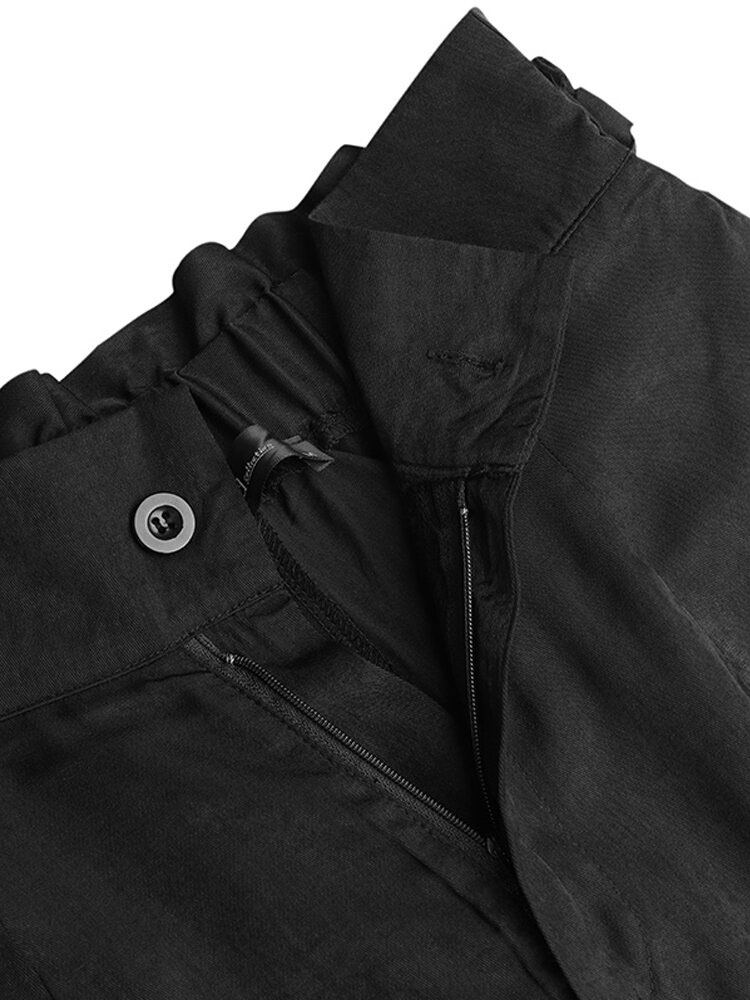 100% Polyester Effen Geplooide Zijzakken Broek Voor Dames