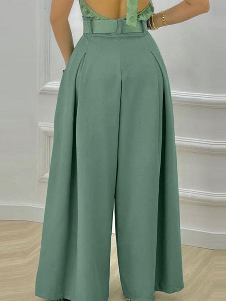 Dagelijkse Stijlvolle Effen Wijde Pijpen Losse Casual Zijzakken Broek Voor Dames