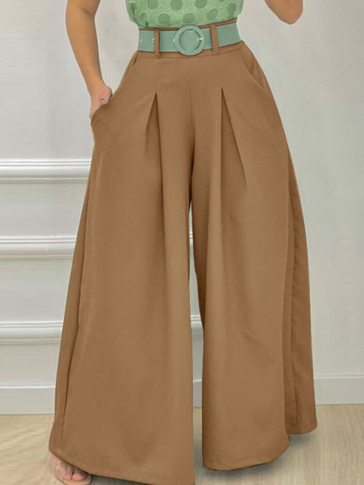 Dagelijkse Stijlvolle Effen Wijde Pijpen Losse Casual Zijzakken Broek Voor Dames
