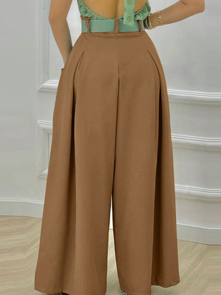 Dagelijkse Stijlvolle Effen Wijde Pijpen Losse Casual Zijzakken Broek Voor Dames