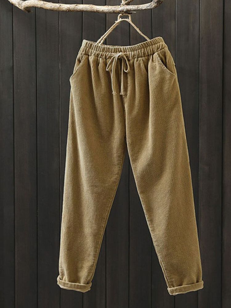 Dames Corduroy Solid Simple Vintage Trekkoord Elastische Taille Broek