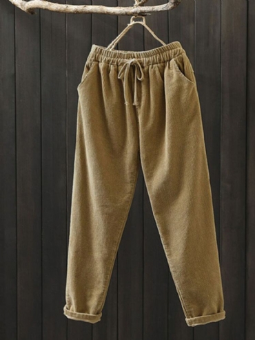 Dames Corduroy Solid Simple Vintage Trekkoord Elastische Taille Broek