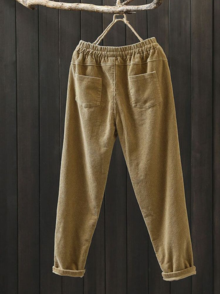 Dames Corduroy Solid Simple Vintage Trekkoord Elastische Taille Broek