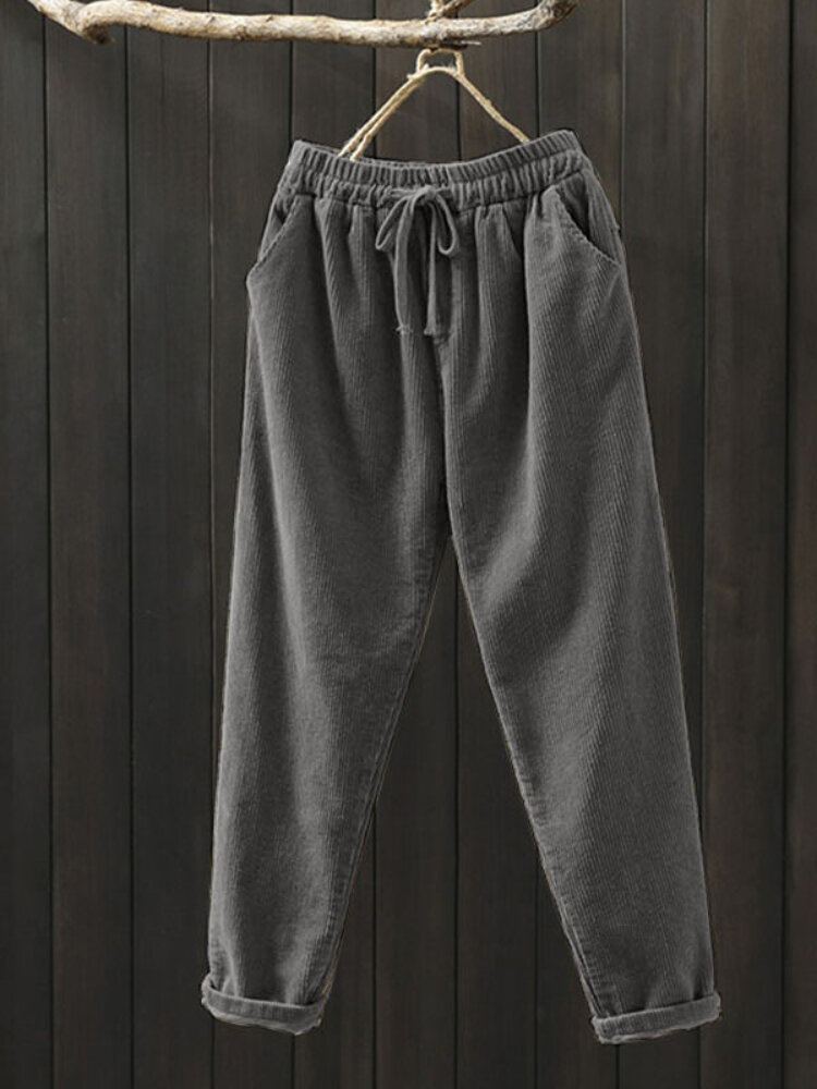 Dames Corduroy Solid Simple Vintage Trekkoord Elastische Taille Broek