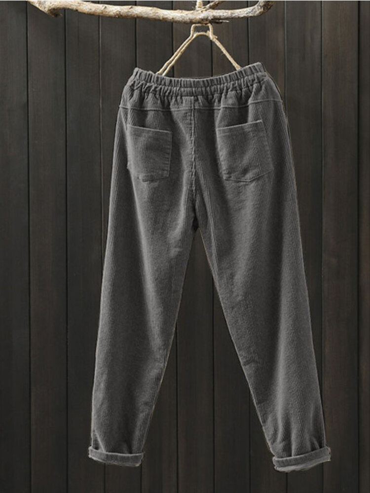 Dames Corduroy Solid Simple Vintage Trekkoord Elastische Taille Broek