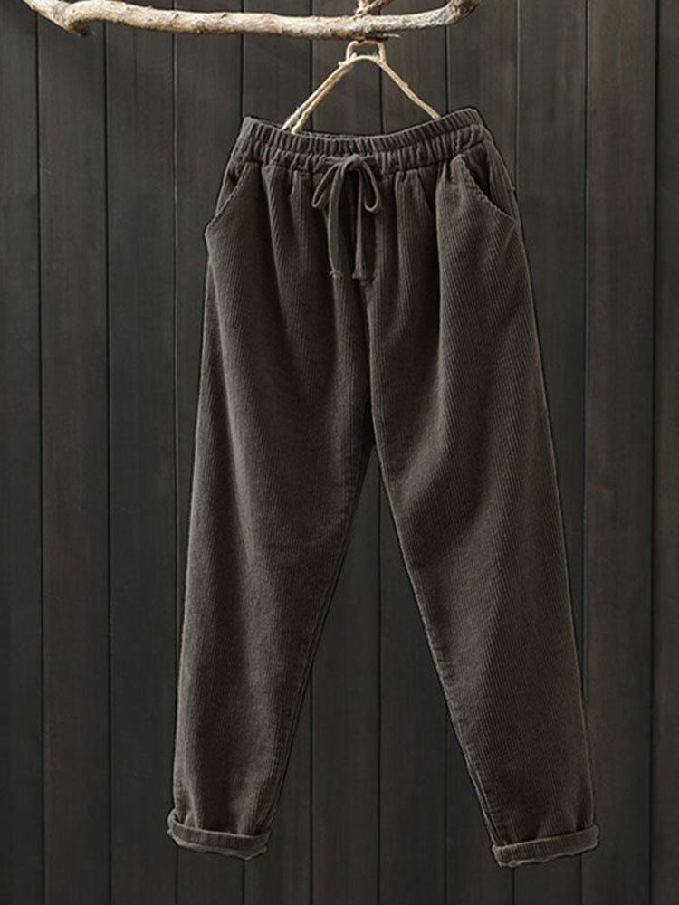 Dames Corduroy Solid Simple Vintage Trekkoord Elastische Taille Broek