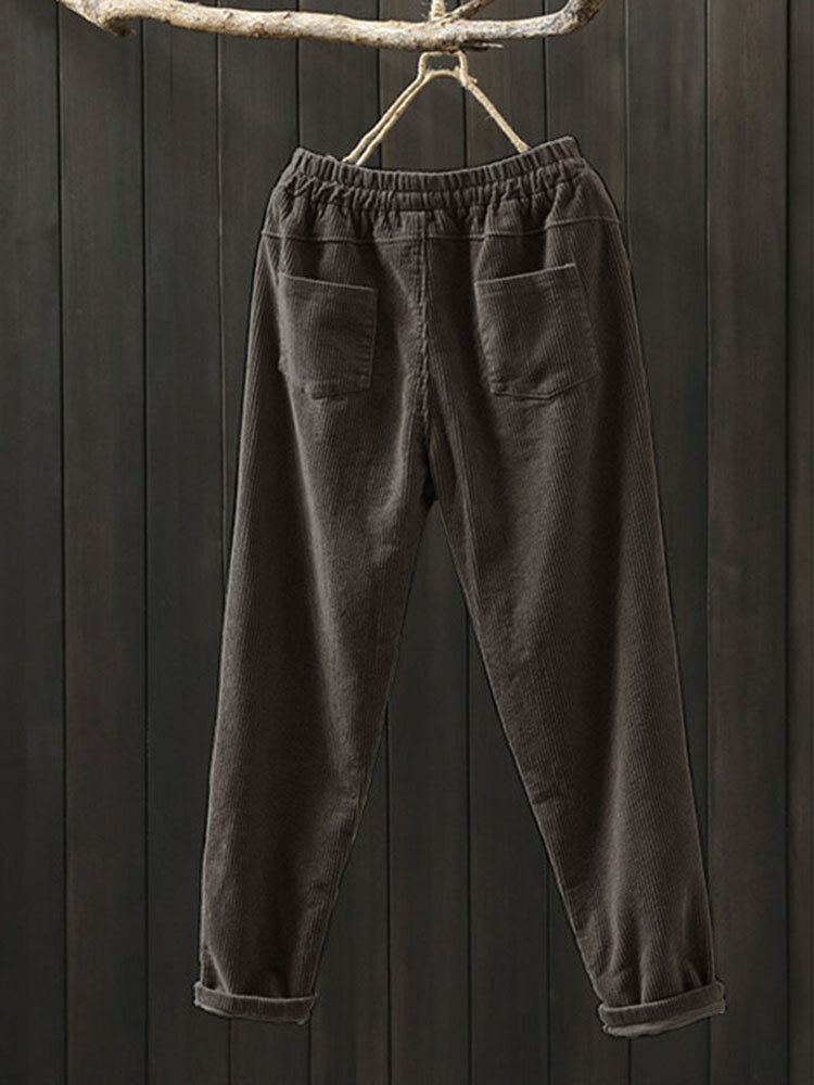 Dames Corduroy Solid Simple Vintage Trekkoord Elastische Taille Broek