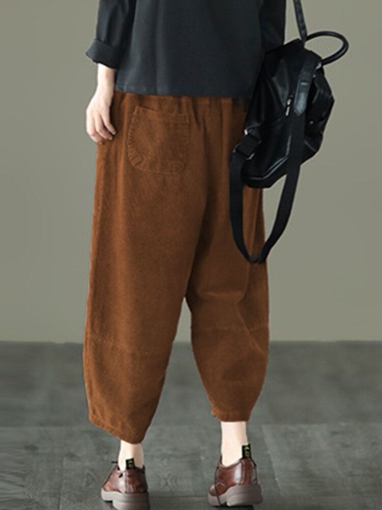 Dames Corduroy Vintage Harlan Losse Elastische Taille Vrijetijdsbroek