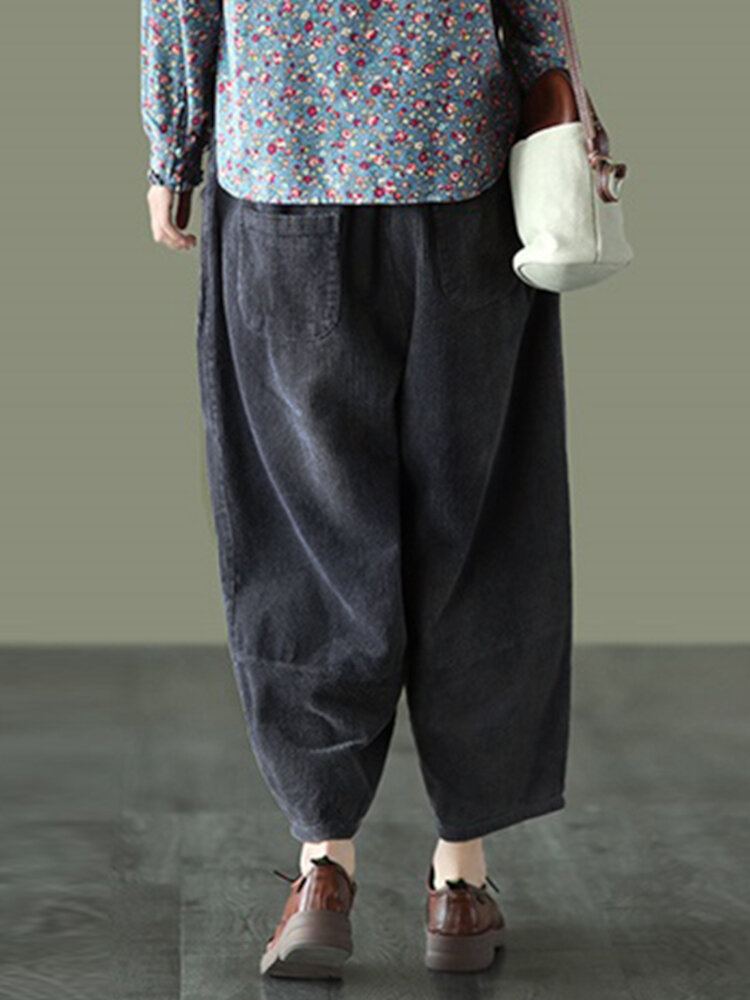 Dames Corduroy Vintage Harlan Losse Elastische Taille Vrijetijdsbroek