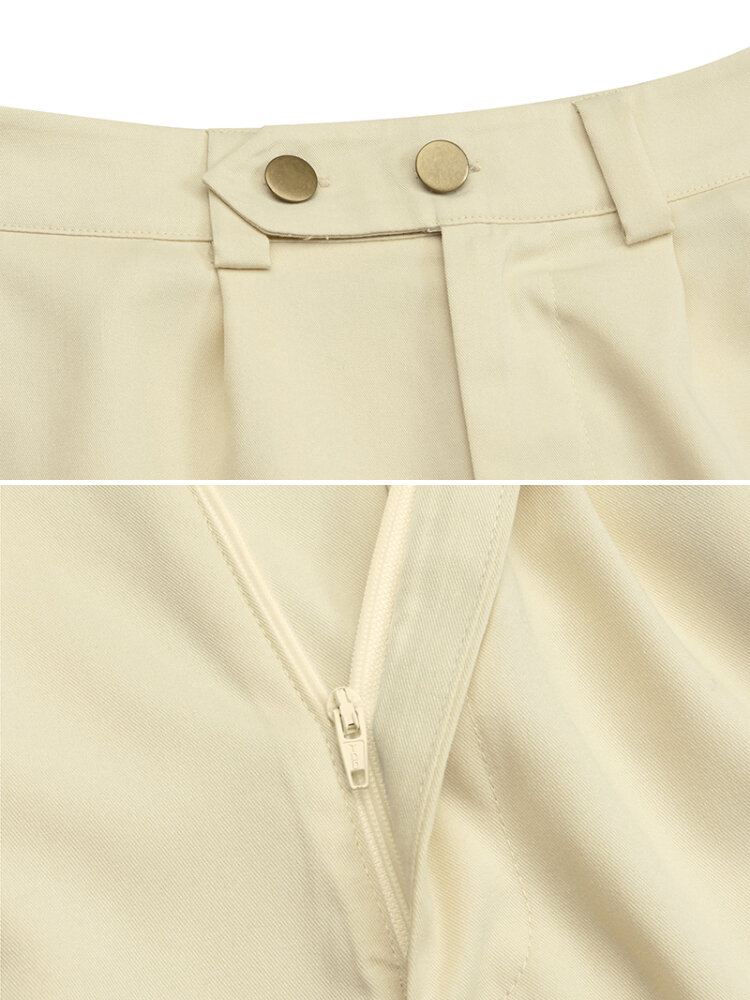 Dames Effen Kleur Midden Taille Casual Rechte Cargo Broek Met Zakken