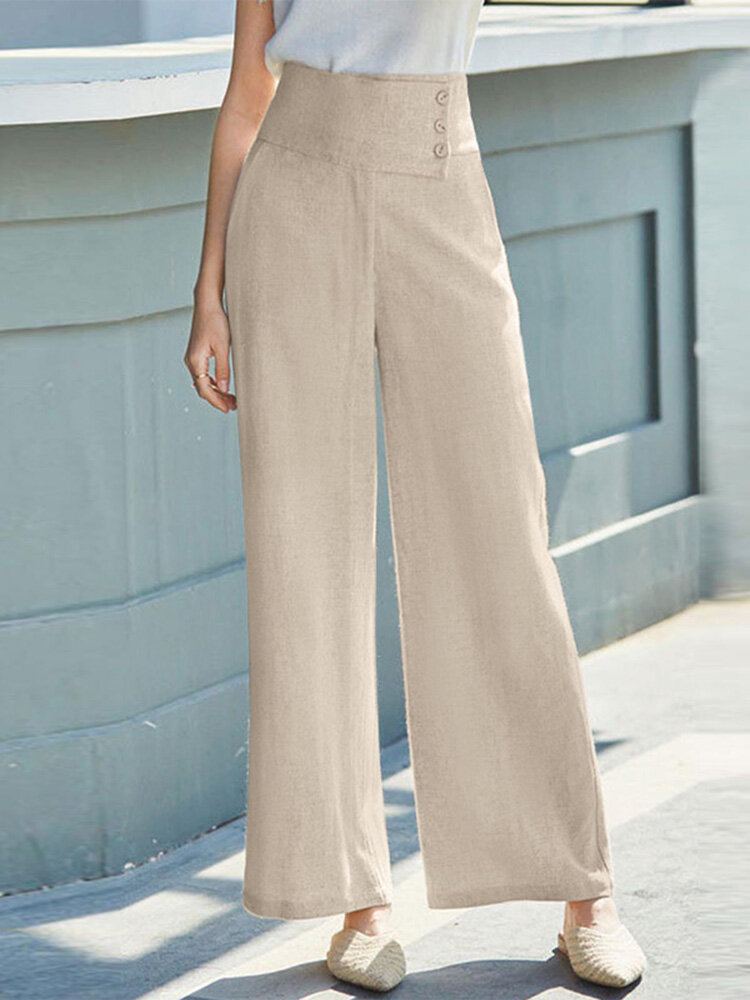Effen Zakknoop Wijde Pijpen Hoge Taille Casual Broek