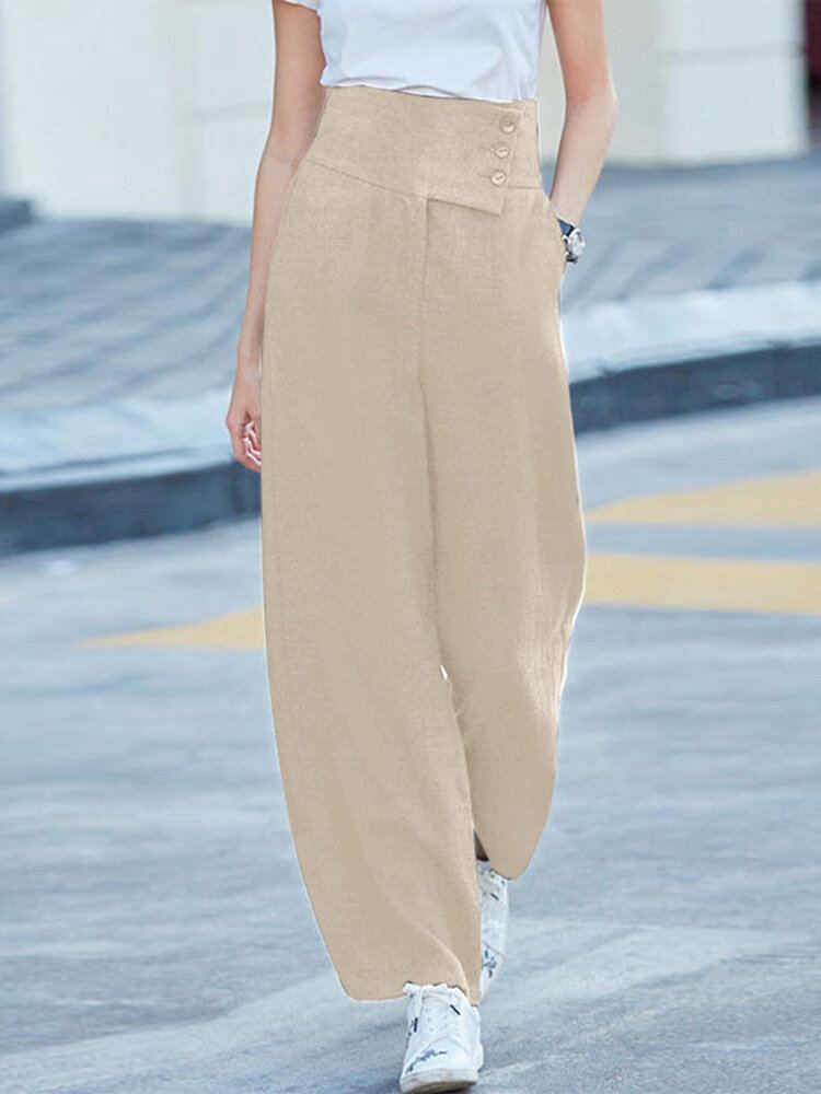 Effen Zakknoop Wijde Pijpen Hoge Taille Casual Broek
