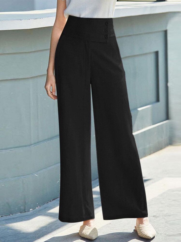 Effen Zakknoop Wijde Pijpen Hoge Taille Casual Broek