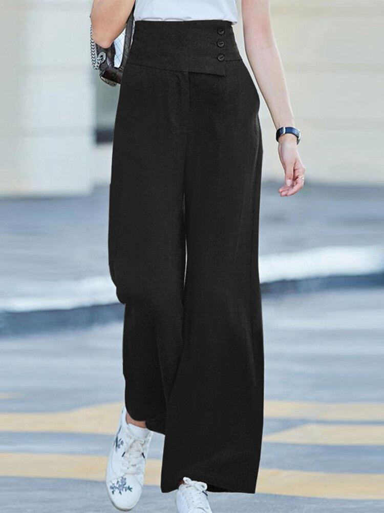 Effen Zakknoop Wijde Pijpen Hoge Taille Casual Broek
