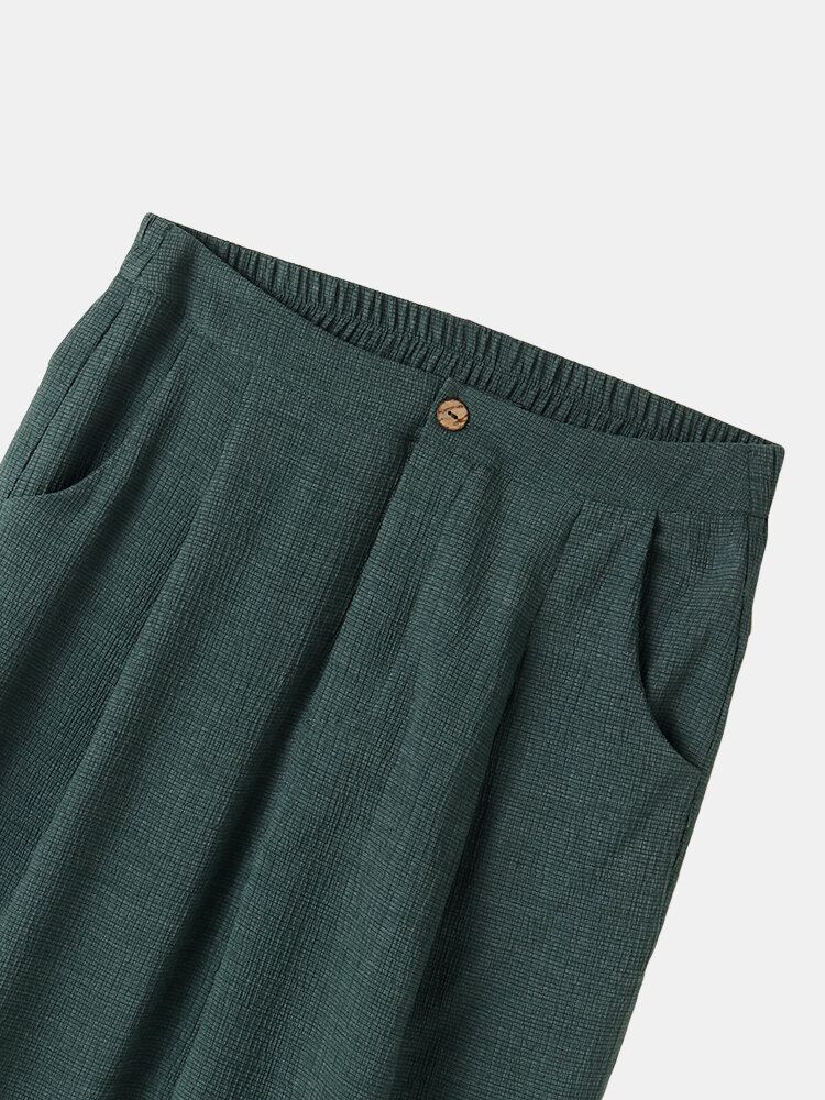 Pure Kleur Elastische Taille Knoopzak Harembroek Vrouwen Casual Bodems