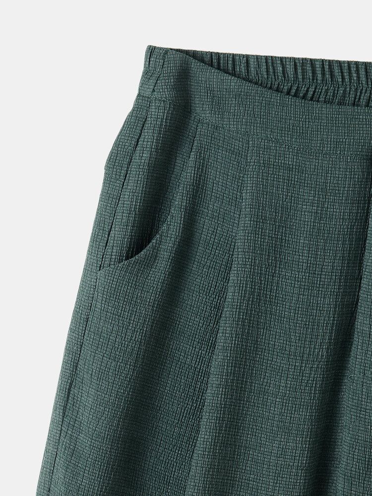 Pure Kleur Elastische Taille Knoopzak Harembroek Vrouwen Casual Bodems