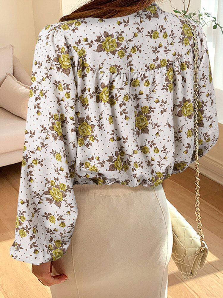 Blouse Met Lange Mouwen En Opstaande Kraag Met Bloemenprint Voor Dames