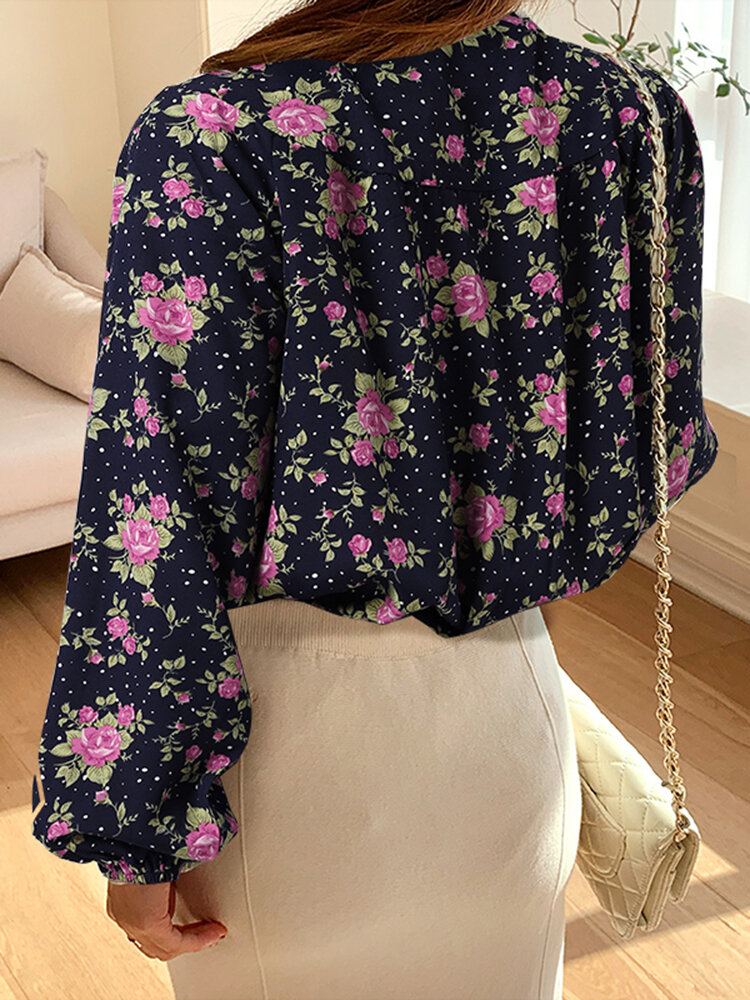 Blouse Met Lange Mouwen En Opstaande Kraag Met Bloemenprint Voor Dames